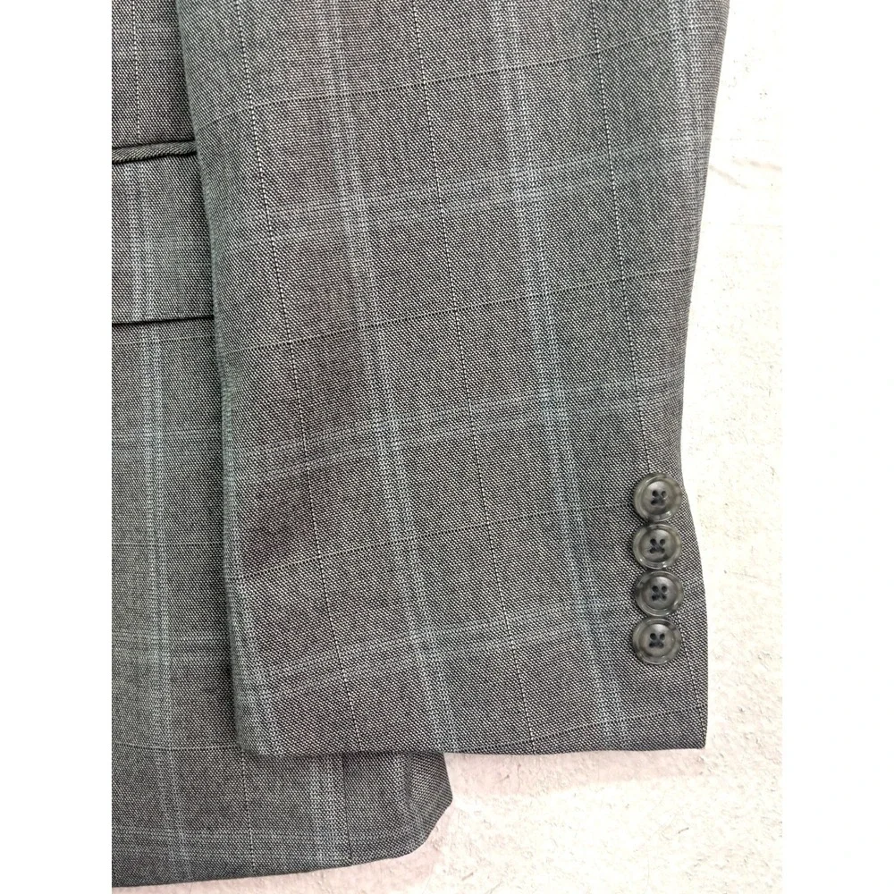 Calvin Klein 44R Gray‎ Plaid All Season Blazer Jacket Sport Suit Coat Slim Fit